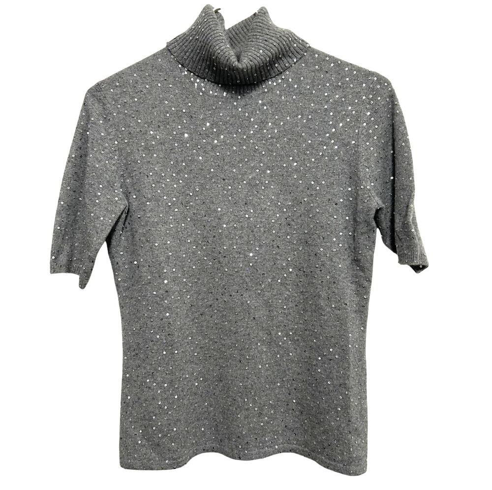 Vintage 100% Cashmere Sequin Mock Net Amici Sweater SIZE S Glam Fall Holiday 90s